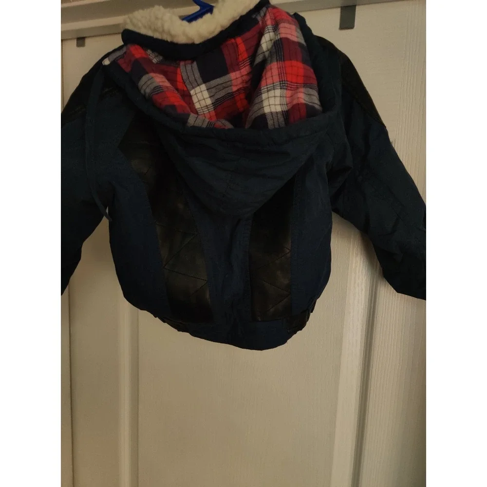 Mountain Reserve Kids Vintage Style Bomber Jacket Navy Blue Faux Leather Accents